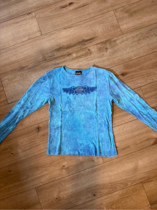 Harley-Davidson Tops - Harley-Davidson Turquoise Tie-Dye Long Sleeve Tee with Wing Patch